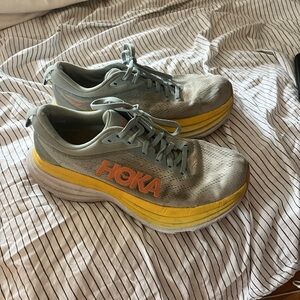 Hoka Gray and Yellow Running Shoes